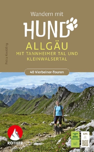 Buchcover und Innenansicht für das Buch: ROTHER Wanderbuch Wandern mit Hund Allgäu. mit Tannheimer Tal und Kleinwalsertal. 40 Vierbeiner-Touren