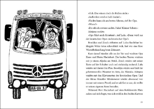 Buchcover und Innenansicht für das Buch: Crazy Family (Band 5) - Die Hackebarts rocken die Schule
