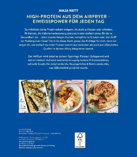 Buchcover und Innenansicht für das Buch: High Protein Airfryer-Kochbuch