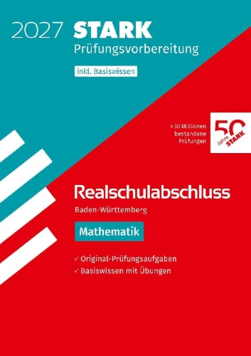 Buchcover und Innenansicht für das Buch: STARK Mathematik - Realschulabschluss 2027 BW - Prüfungsvorbereitung inkl. Basistraining