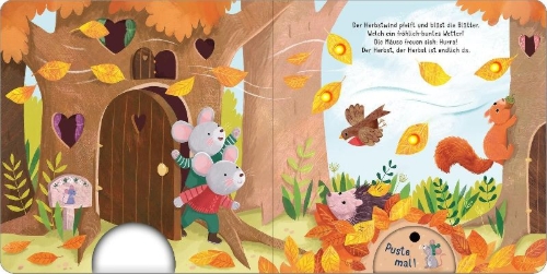 Buchcover und Innenansicht für das Buch: Mein liebstes Pustebuch - Hurra, der Herbst ist da!