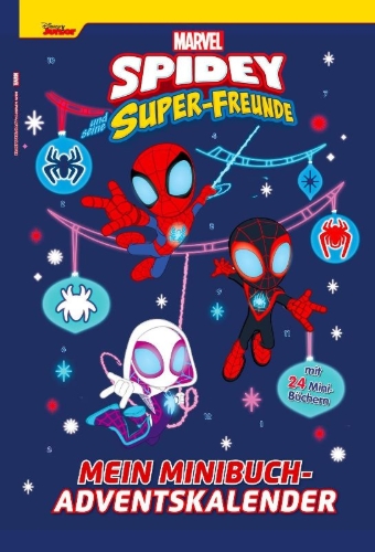 Buchcover und Innenansicht für das Buch: Spidey und seine Super-Freunde: Minibuch-Adventskalender