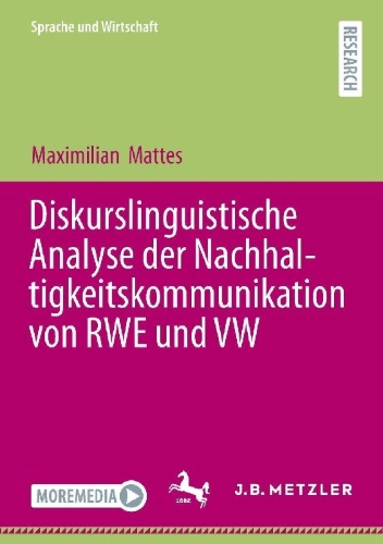 Buchcover und Innenansicht für das Buch: Diskurslinguistische Analyse der Nachhaltigkeitskommunikation von RWE und VW
