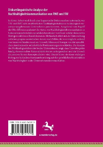 Buchcover und Innenansicht für das Buch: Diskurslinguistische Analyse der Nachhaltigkeitskommunikation von RWE und VW