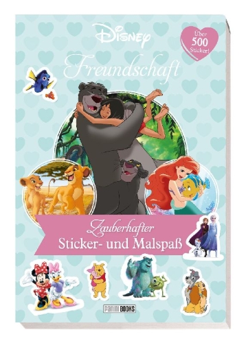 Buchcover und Innenansicht für das Buch: Disney Freundschaft: Zauberhafter Sticker- und Malspaß