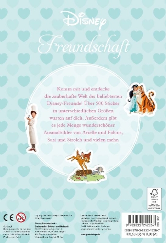 Buchcover und Innenansicht für das Buch: Disney Freundschaft: Zauberhafter Sticker- und Malspaß