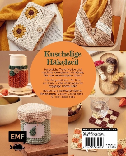Buchcover und Innenansicht für das Buch: Cozy Autumn - herbstlicher Häkelzauber mit haekelgedoens