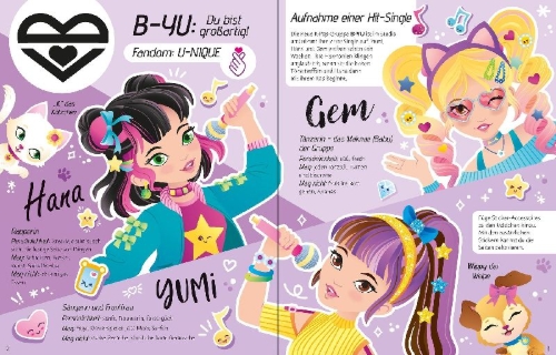 Buchcover und Innenansicht für das Buch: Mein Anziehpuppen-Stickerbuch: K-Pop