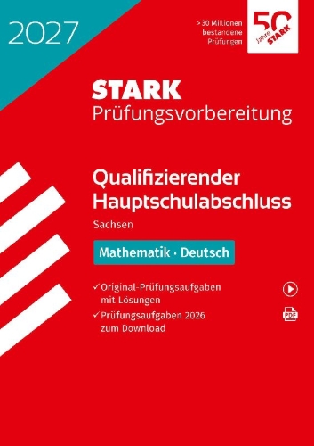 Buchcover und Innenansicht für das Buch: STARK Mathematik, Deutsch - Qualifizierender Hauptschulabschluss 2027 Sachsen - Prüfungsvorbereitung