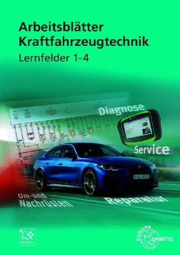 Buchcover und Innenansicht für das Buch: Arbeitsblätter Kraftfahrzeugtechnik Lernfelder 1-4