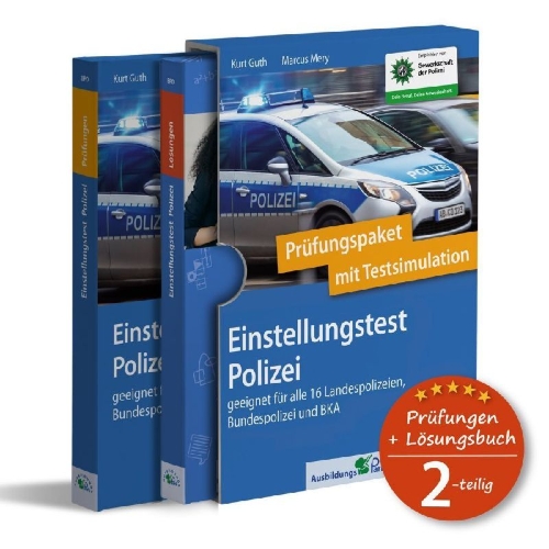 Buchcover und Innenansicht für das Buch: Einstellungstest Polizei: Prüfungspaket mit Testsimulation