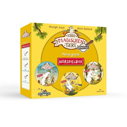 Buchcover und Innenansicht für das Buch: Die Schule der magischen Tiere ermittelt - Hörspiele: Meine große Hörspielbox