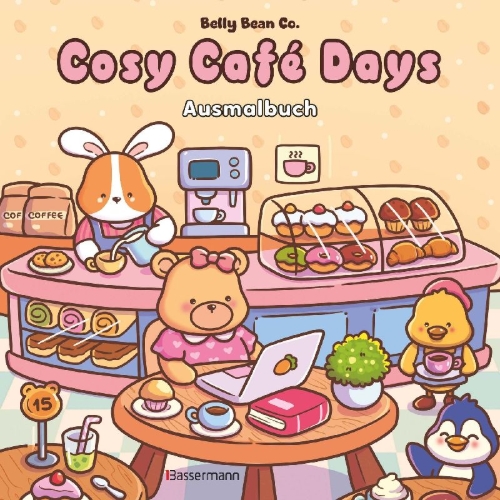 Buchcover und Innenansicht für das Buch: Cosy Café Days - Ausmalbuch