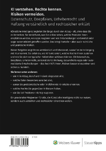 Buchcover und Innenansicht für das Buch: KI verstehen. Rechte kennen. Risiken vermeiden.