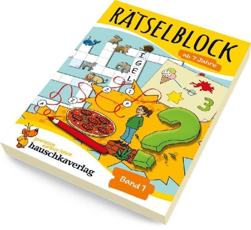 Buchcover und Innenansicht für das Buch: Rätselblock ab 7 Jahre, Band 1, A5-Block