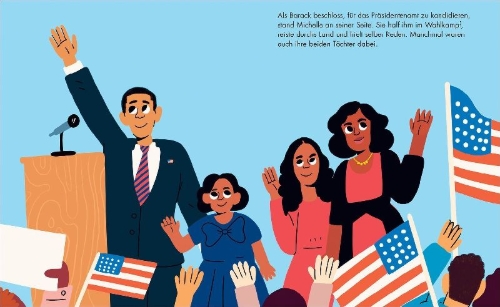 Buchcover und Innenansicht für das Buch: Little People, Big Dreams: Michelle Obama