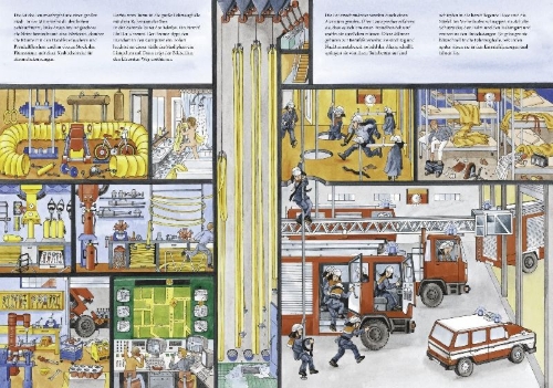 Buchcover und Innenansicht für das Buch: Wimmelbuch Feuerwehr