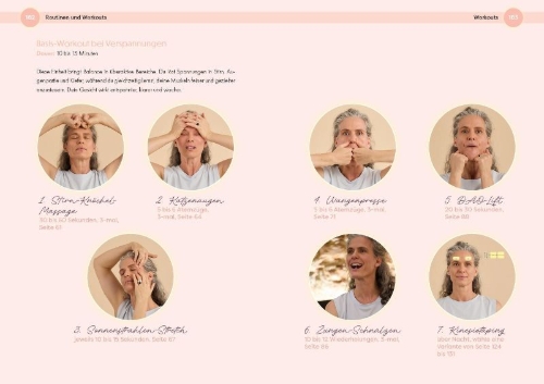 Buchcover und Innenansicht für das Buch: Glow up mit Face Yoga