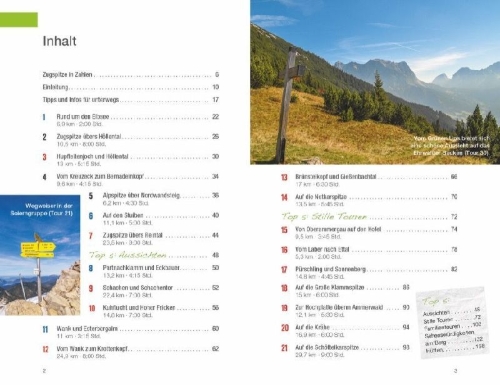 Buchcover und Innenansicht für das Buch: Zeit zum Wandern Zugspitze und Umgebung