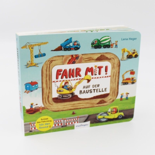 Buchcover und Innenansicht für das Buch: Meine Schiebebahn-Pappe (Soundbuch): Fahr mit auf der Baustelle
