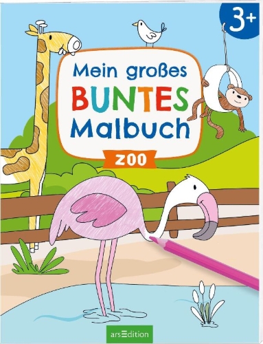 Buchcover und Innenansicht für das Buch: Mein großes buntes Malbuch - Zoo