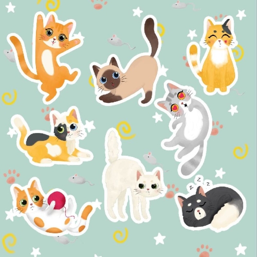 Buchcover und Innenansicht für das Buch: Stickerheft Katze Schlecki