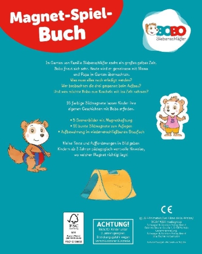 Buchcover und Innenansicht für das Buch: Bobo Siebenschläfer Magnet-Spielbuch für Kinder ab 3 Jahren
