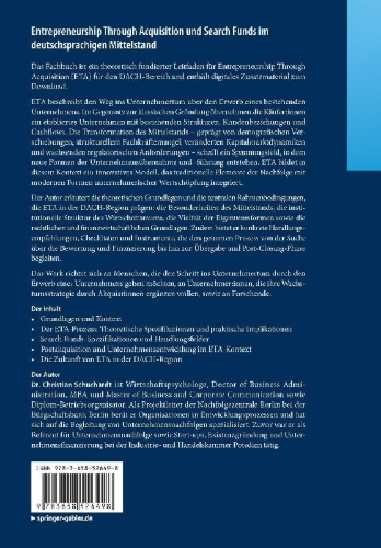 Buchcover und Innenansicht für das Buch: Entrepreneurship Through Acquisition und Search Funds im deutschsprachigen Mittelstand