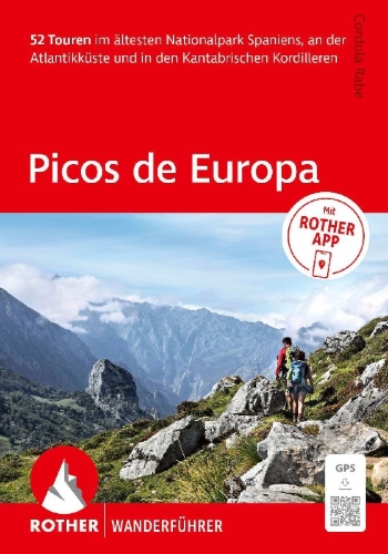 Buchcover und Innenansicht für das Buch: ROTHER Wanderführer Picos de Europa. 52 Touren im ältesten Nationalpark Spaniens, an der Atlantikküste und in den Kantrabrischen Kordilleren