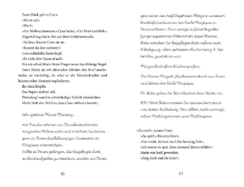 Buchcover und Innenansicht für das Buch: Maries Glücksküche - Die geheimnisvolle Lehrerin