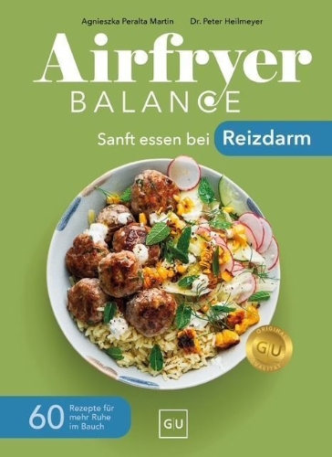 Buchcover und Innenansicht für das Buch: Airfryer Balance - Sanft essen bei Reizdarm