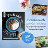 Buchcover und Innenansicht für das Buch: Fit & satt mit Skyr. High-Protein-Rezepte für den bewussten Genuss.