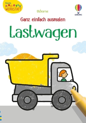 Buchcover und Innenansicht für das Buch: Kleine Kreativ-Werkstatt - Ganz einfach ausmalen: Lastwagen