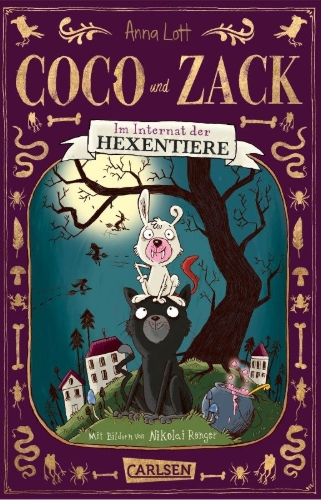Buchcover und Innenansicht für das Buch: Coco und Zack: Im Internat der Hexentiere