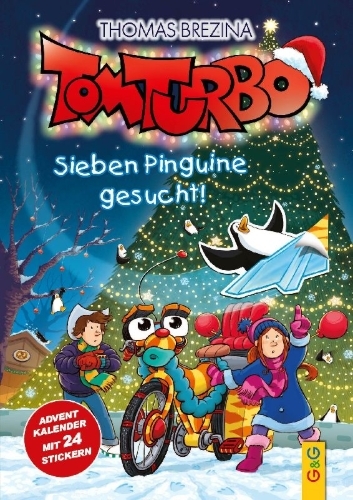 Buchcover und Innenansicht für das Buch: Tom Turbo: Sieben Pinguine gesucht!