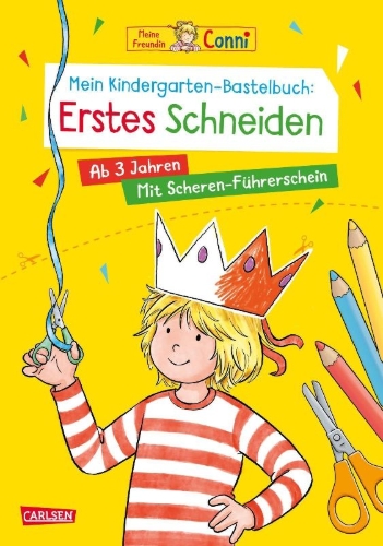 Buchcover und Innenansicht für das Buch: Conni Gelbe Reihe (Beschäftigungsbuch): Mein Kindergarten-Bastelbuch: Erstes Schneiden