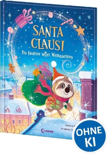 Buchcover und Innenansicht für das Buch: Santa Clausi - Ein Faultier rettet Weihnachten