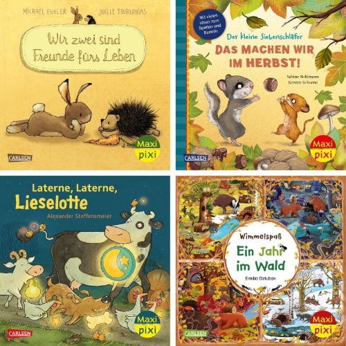 Buchcover und Innenansicht für das Buch: Maxi-Pixi-4er-Set 130: Mein kuscheliger Bilderbuch-Herbst (4x1 Exemplar)