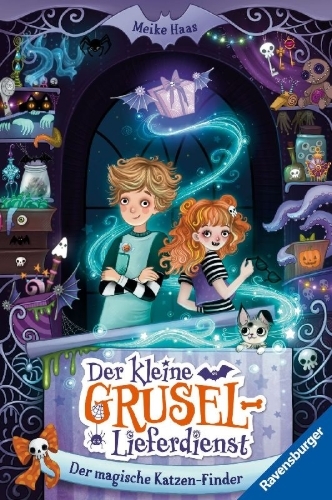 Buchcover und Innenansicht für das Buch: Der kleine Grusel-Lieferdienst, Band 1 - Der magische Katzen-Finder