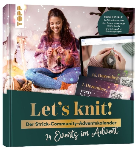 Buchcover und Innenansicht für das Buch: Let's knit! 24 Events im Advent