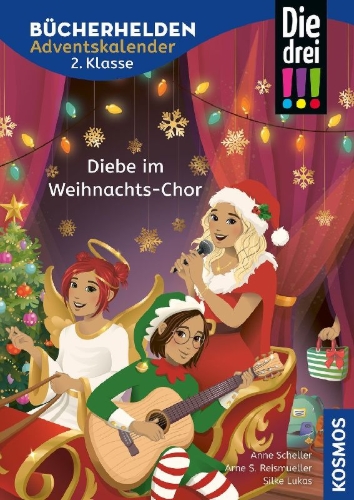 Buchcover und Innenansicht für das Buch: Die drei !!!, Bücherhelden 2. Klasse, Adventskalender, Diebe im Weihnachts-Chor