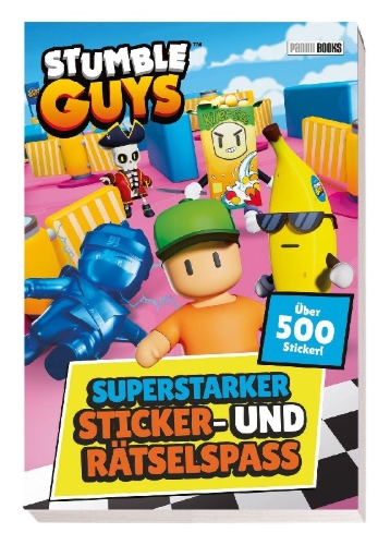 Buchcover und Innenansicht für das Buch: Stumble Guys: Superstarker Sticker- und Rätselspaß