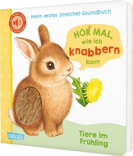 Buchcover und Innenansicht für das Buch: Hör mal, wie ich knabbern kann (Mein erstes Streichel-Soundbuch 5)