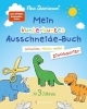 Buchcover und Innenansicht für das Buch: Mein kunterbuntes Ausschneidebuch - Dinosaurier. Schneiden, kleben, malen für Kinder ab 3 Jahren. Mit Scherenführerschein