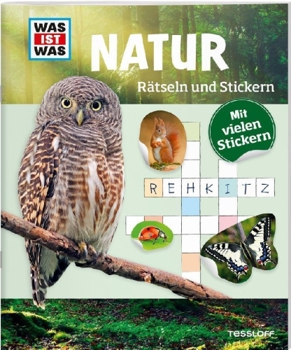 Buchcover und Innenansicht für das Buch: WAS IST WAS Rätseln und Stickern: Natur