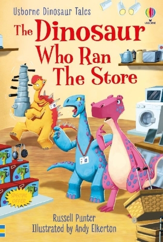 Buchcover und Innenansicht für das Buch: Dinosaur Tales: The Dinosaur who Ran the Store