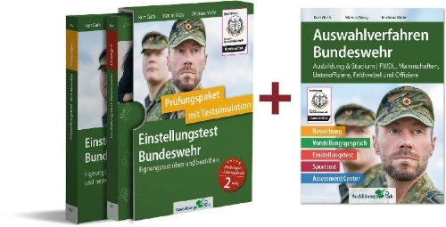 Buchcover und Innenansicht für das Buch: Paket - Einstellungstest + Auswahlverfahren Bundeswehr