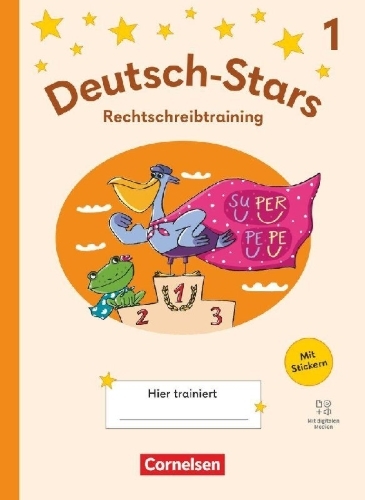 Buchcover und Innenansicht für das Buch: Deutsch-Stars 1. Schuljahr - Rechtschreibtraining Ausgabe ab 2025 - Übungsheft mit Lösungen und digitalen Medien