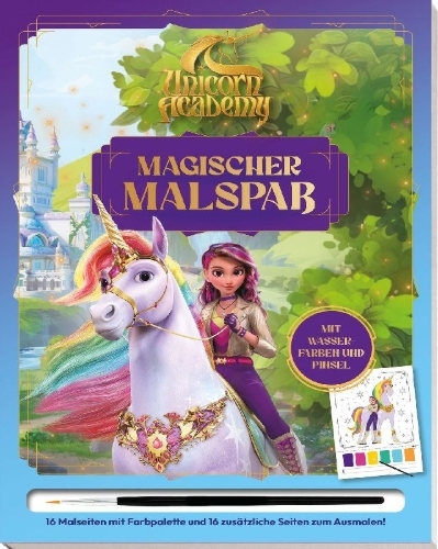 Buchcover und Innenansicht für das Buch: Unicorn Academy: Magischer Malspaß