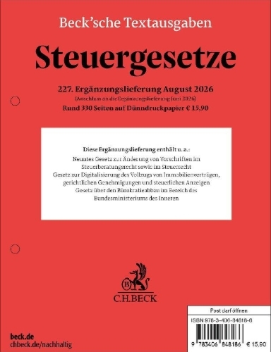 Buchcover und Innenansicht für das Buch: Steuergesetze  227. Ergänzungslieferung